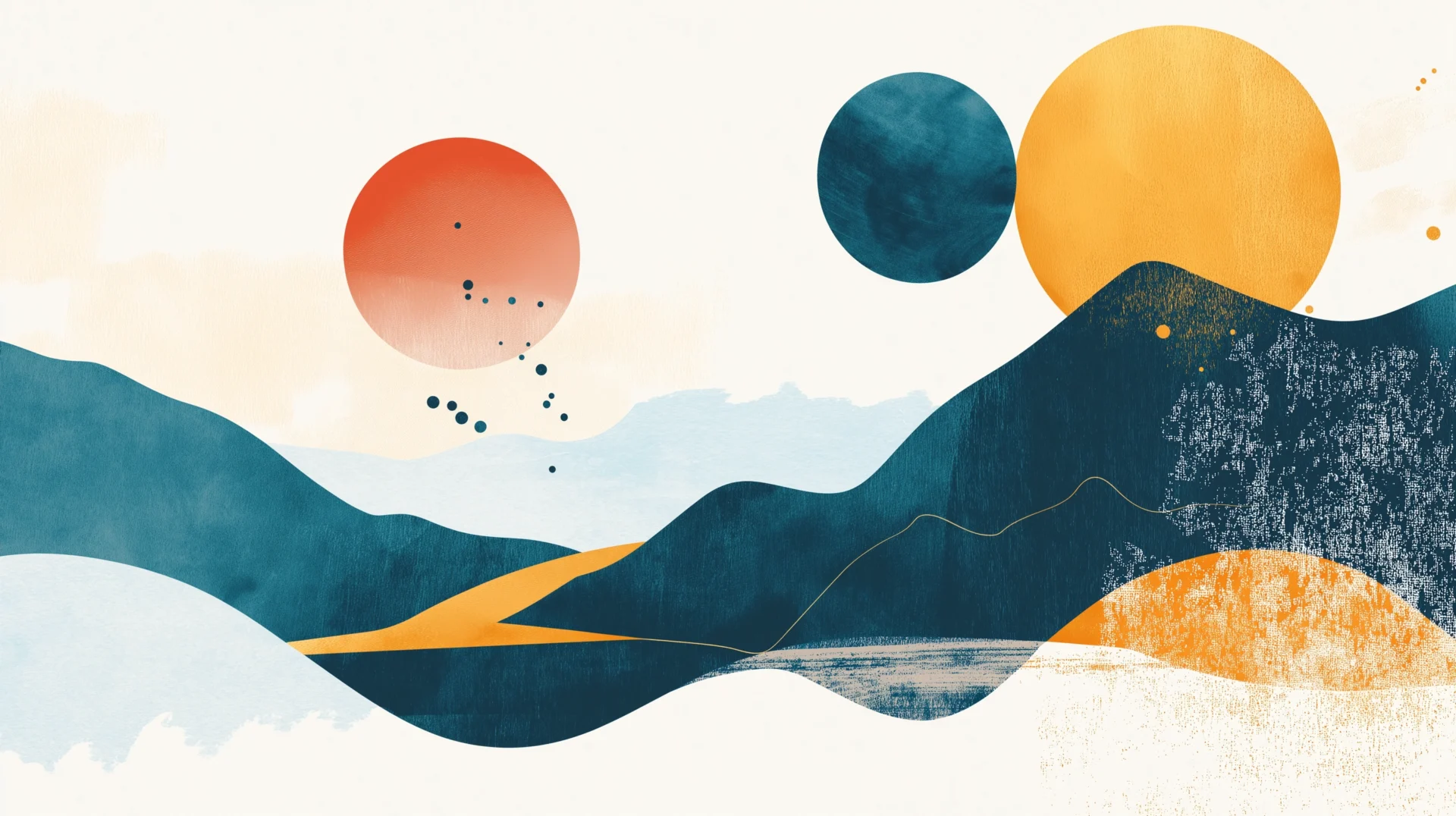 This abstract illustration beautifully represents the concept of Navigating Life's Journey: Discovering Purpose Through Faith. The flowing lines and overlapping geometric shapes symbolise the twists and turns of life's path, while the vibrant orange and blue celestial elements evoke hope, guidance, and divine presence. The interplay of textures mirrors the challenges and triumphs encountered on the journey, reminding us that faith illuminates the way to discovering purpose amidst life's complexities.